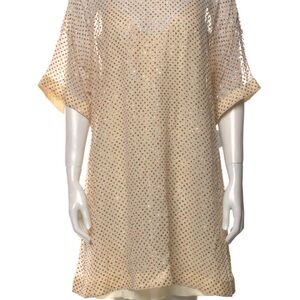 Chic Cream Tunic Dress with Dotted Pattern